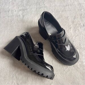 A New Day Hudson Platform Patent Leather Chunky Heel Goth Loafer Jet Black 9.5